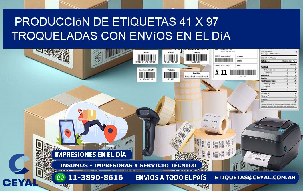 Producción de etiquetas 41 x 97 troqueladas con envíos en el día