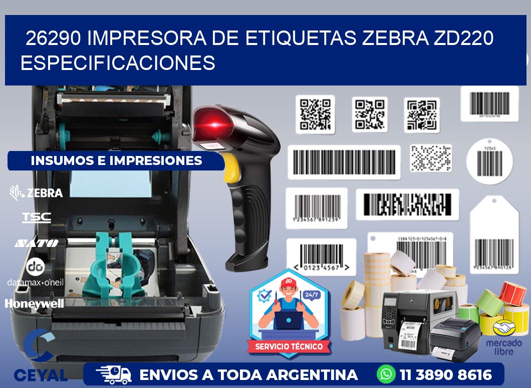 26290 impresora de etiquetas Zebra ZD220 especificaciones