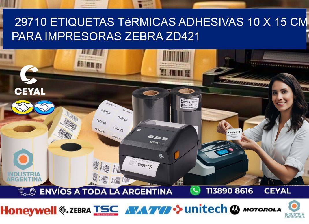 29710 Etiquetas Térmicas Adhesivas 10 x 15 cm para Impresoras Zebra ZD421