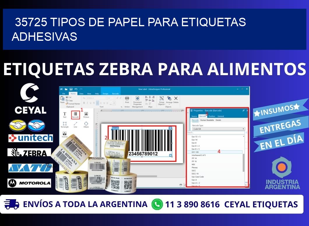 35725 Tipos de papel para etiquetas adhesivas