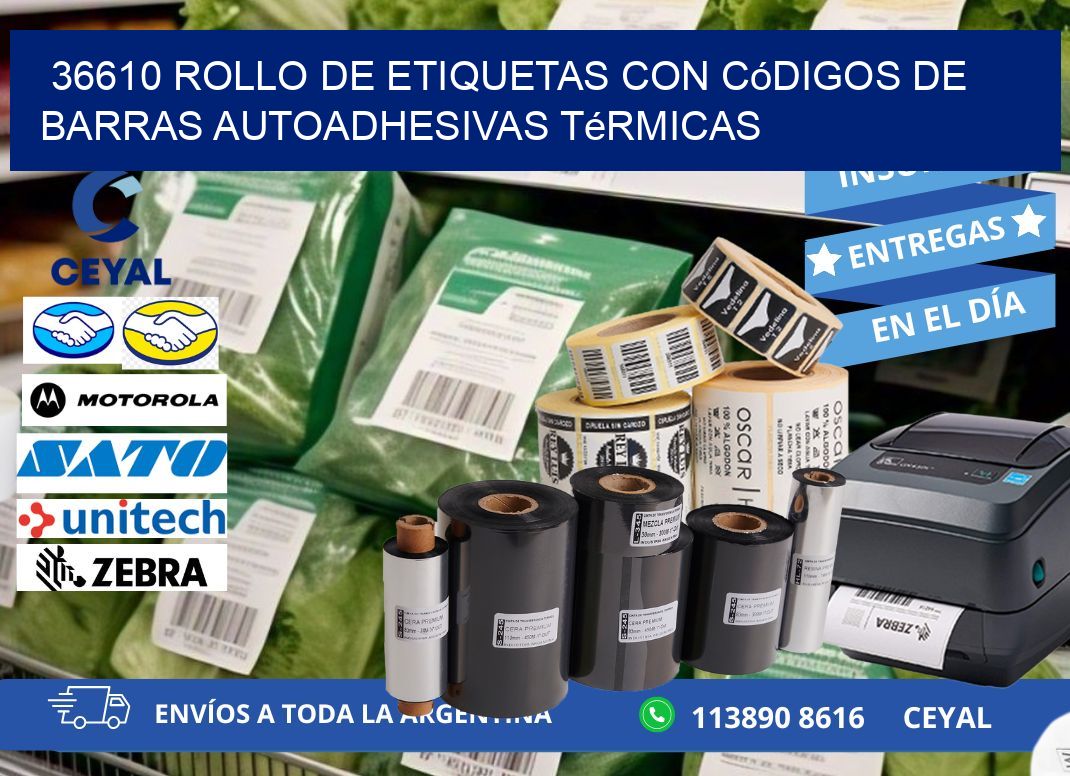 36610 Rollo de etiquetas con códigos de barras autoadhesivas térmicas
