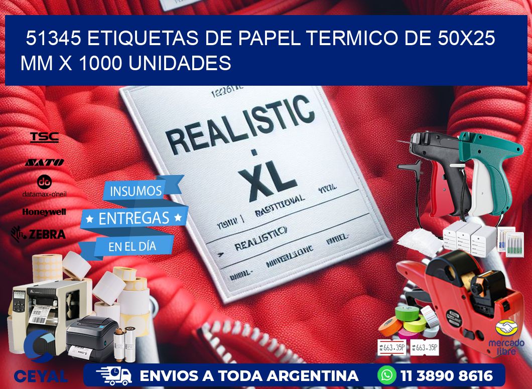 51345 Etiquetas De Papel Termico De 50x25 Mm X 1000 Unidades