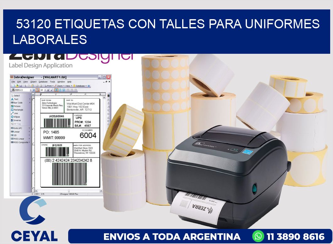 53120 etiquetas con talles para uniformes laborales
