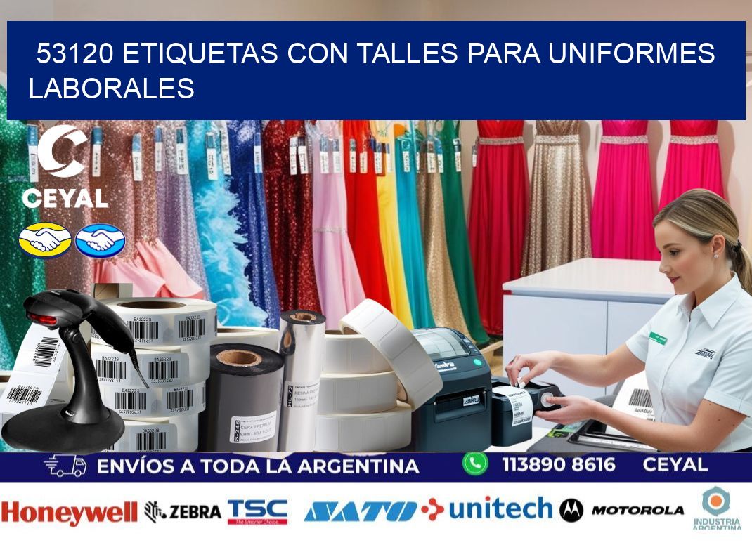 53120 etiquetas con talles para uniformes laborales