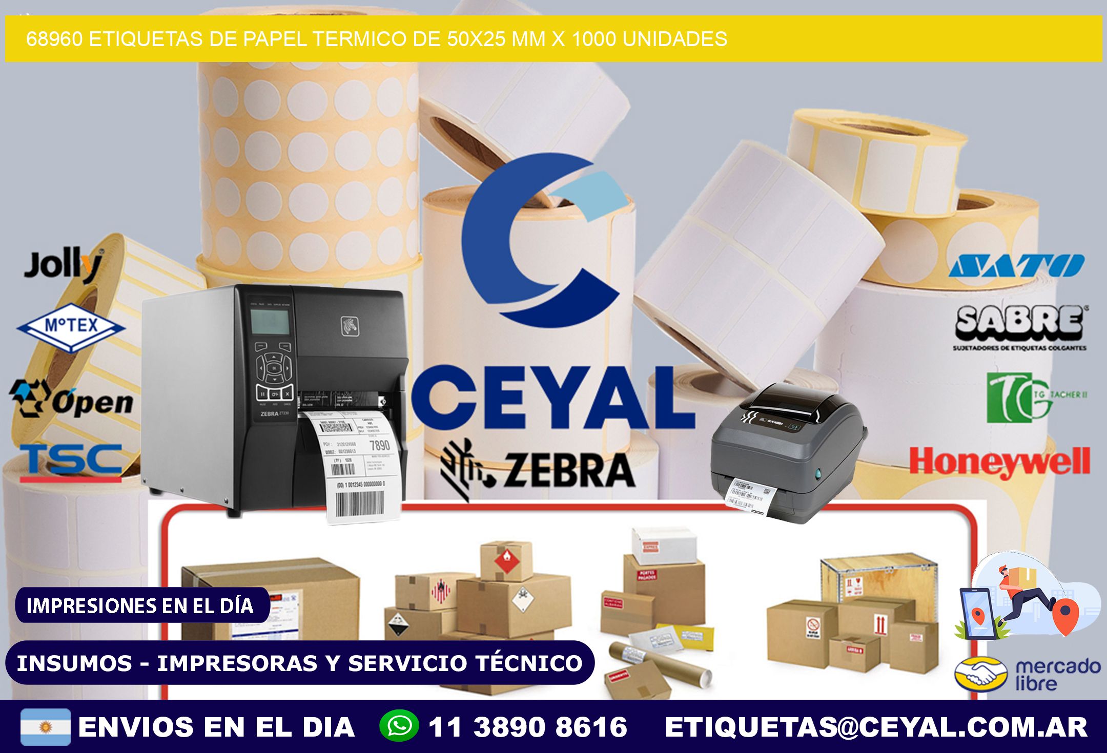 68960 Etiquetas De Papel Termico De 50x25 Mm X 1000 Unidades