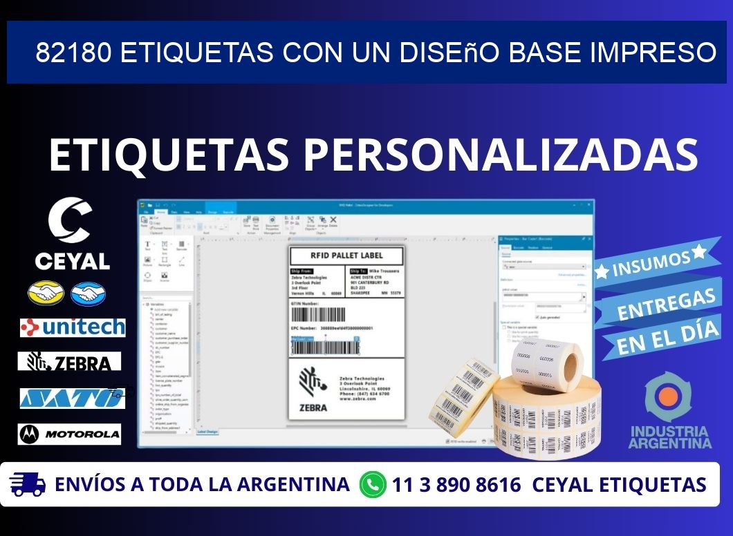82180 etiquetas con un diseño base impreso