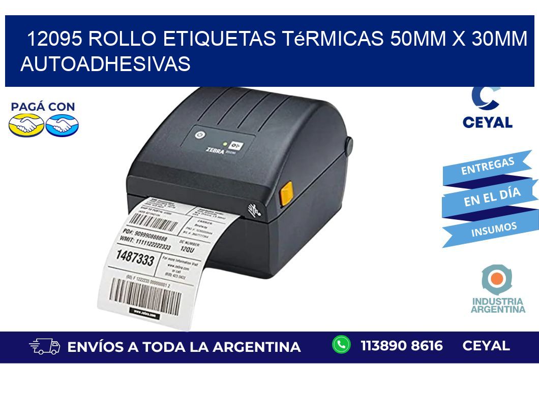 12095 Rollo Etiquetas Térmicas 50mm X 30mm Autoadhesivas