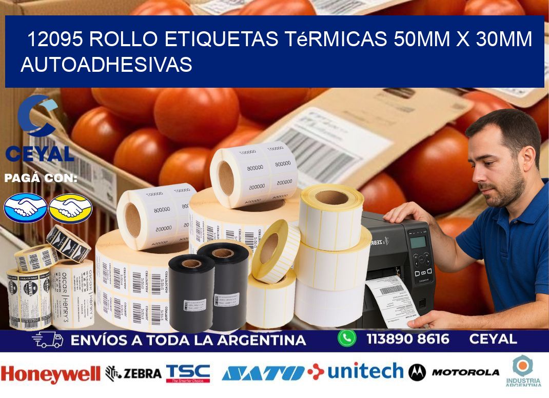12095 Rollo Etiquetas Térmicas 50mm X 30mm Autoadhesivas