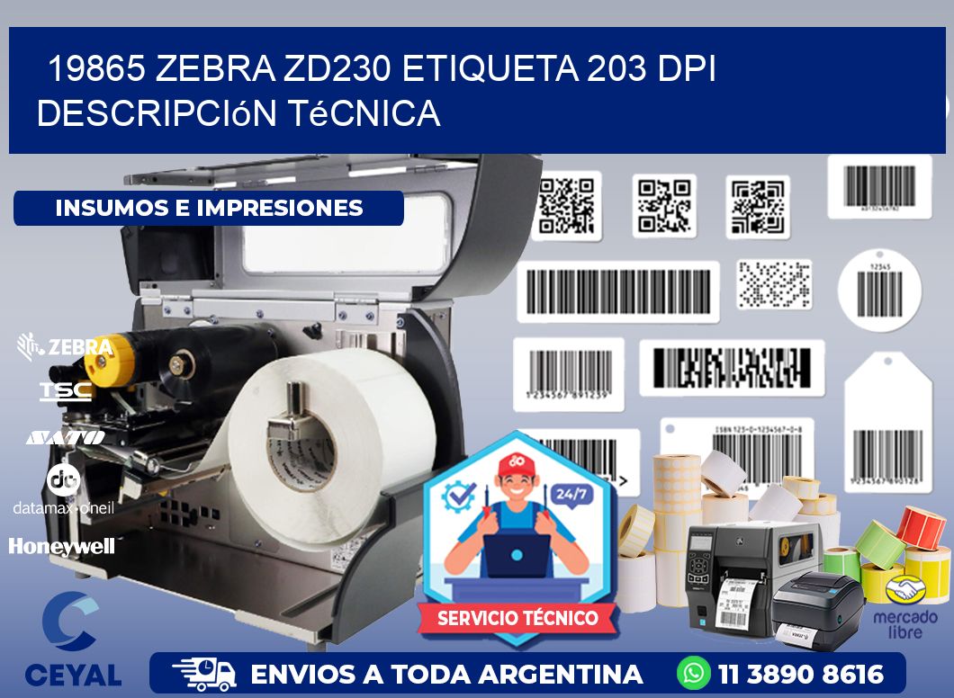 19865 Zebra ZD230 etiqueta 203 dpi descripción técnica