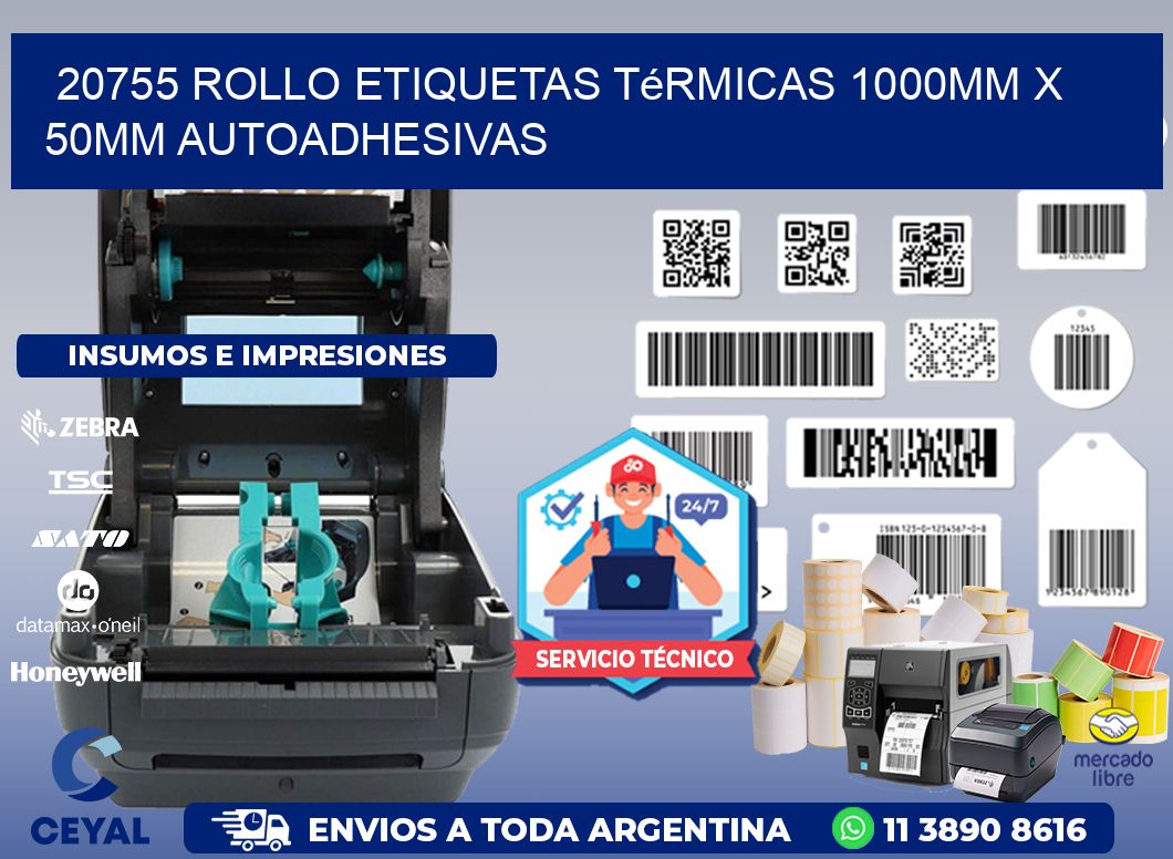 20755 Rollo Etiquetas Térmicas 1000mm X 50mm Autoadhesivas
