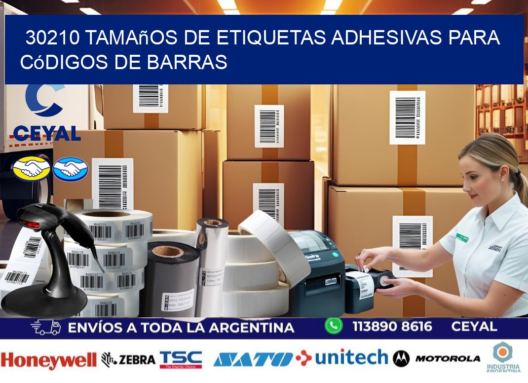 30210 Tamaños de etiquetas adhesivas para códigos de barras
