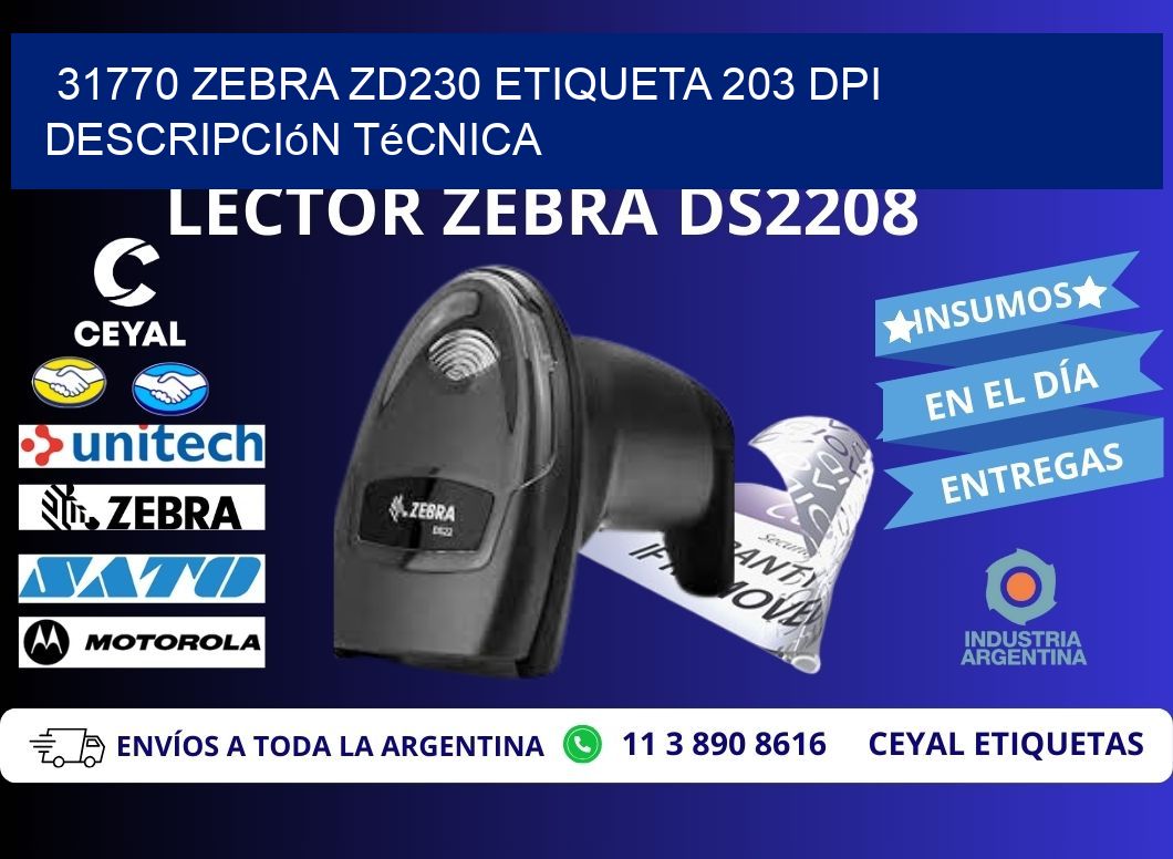 31770 Zebra ZD230 etiqueta 203 dpi descripción técnica