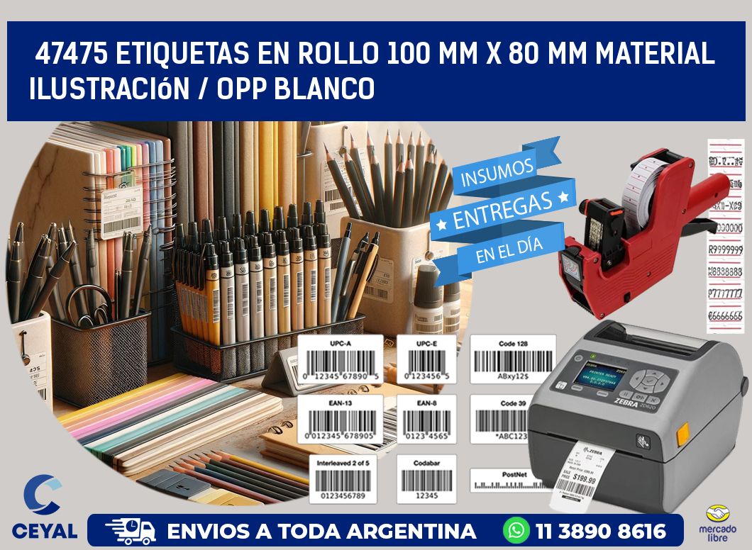 47475 Etiquetas en rollo 100 mm x 80 mm material Ilustración / OPP Blanco