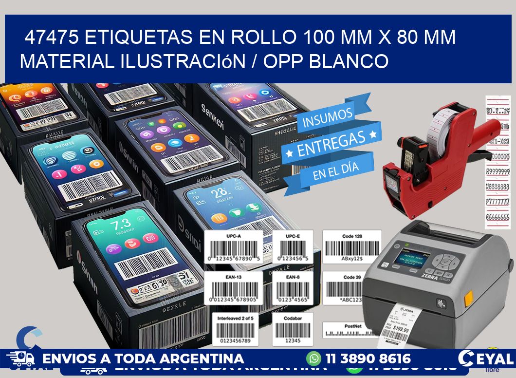 47475 Etiquetas en rollo 100 mm x 80 mm material Ilustración / OPP Blanco