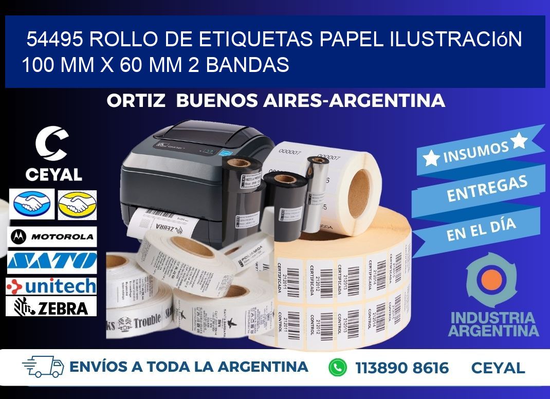 54495 Rollo de Etiquetas Papel Ilustración 100 mm x 60 mm 2 Bandas