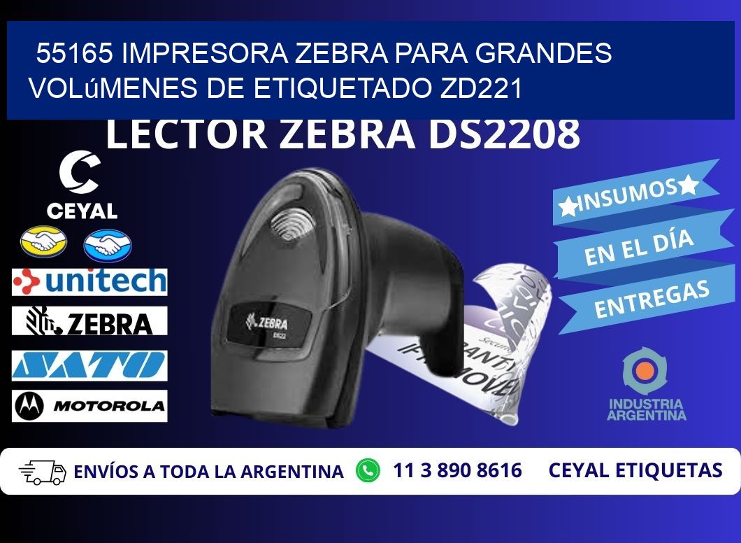 55165 impresora Zebra para grandes volúmenes de etiquetado ZD221