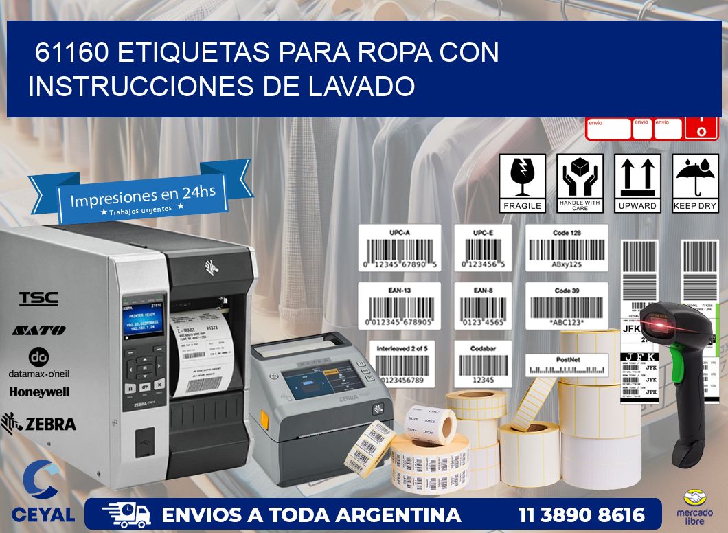 61160 etiquetas para ropa con instrucciones de lavado