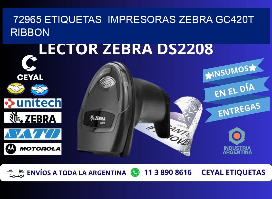 72965 etiquetas impresoras zebra gc420t ribbon