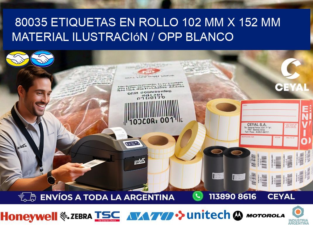 80035 Etiquetas en rollo 102 mm x 152 mm material Ilustración / OPP Blanco
