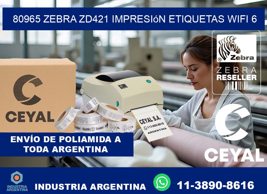 80965 Zebra ZD421 impresión etiquetas WiFi 6
