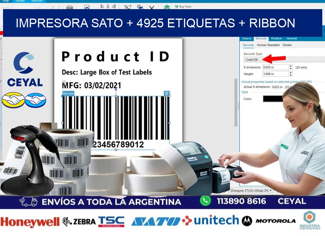impresora SATO + 4925 etiquetas + ribbon