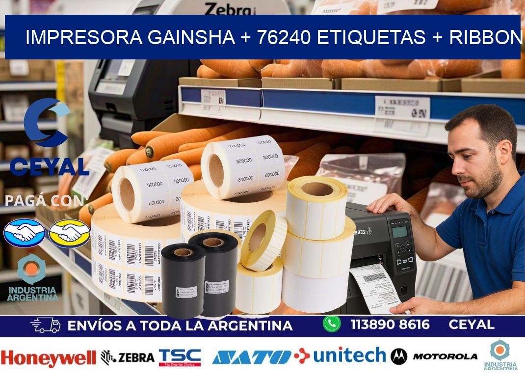 impresora gainsha + 76240 etiquetas + ribbon