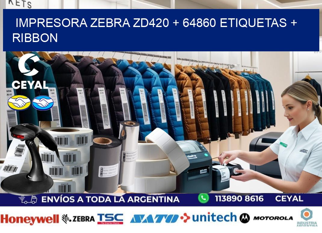 impresora zebra zd420 + 64860 etiquetas + ribbon