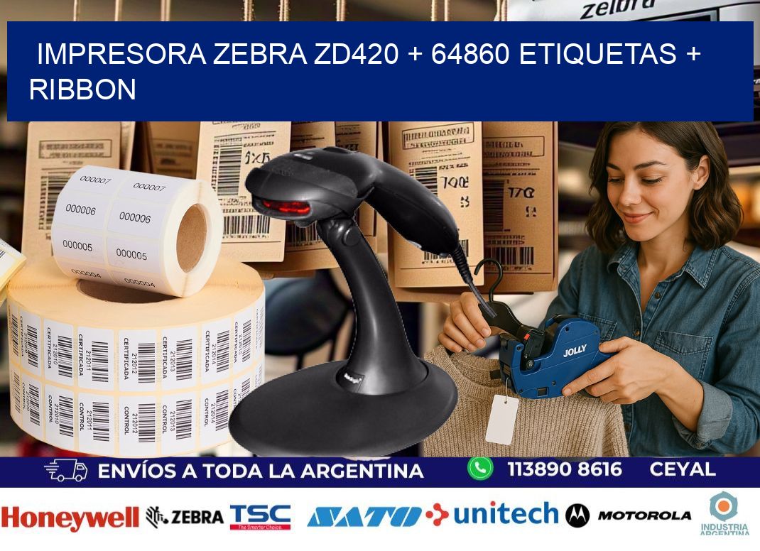 impresora zebra zd420 + 64860 etiquetas + ribbon