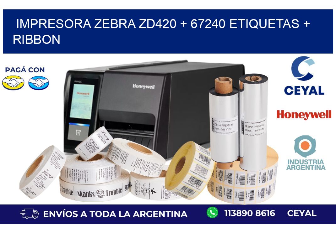 impresora zebra zd420 + 67240 etiquetas + ribbon