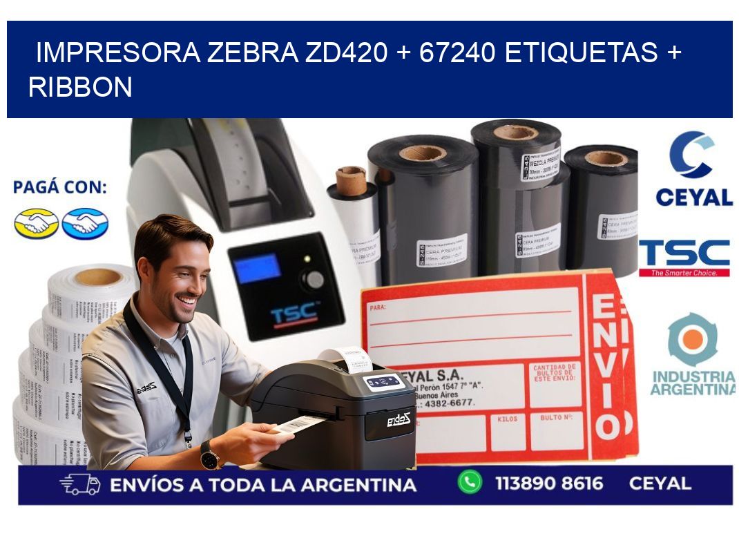 impresora zebra zd420 + 67240 etiquetas + ribbon
