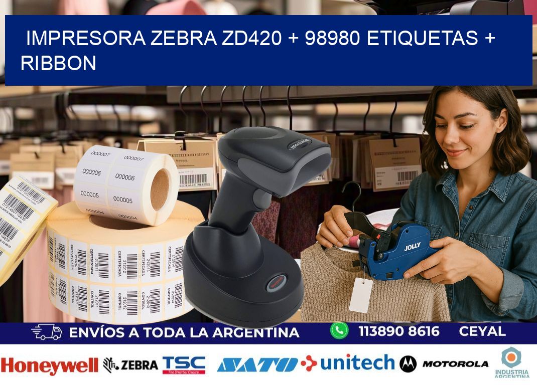 impresora zebra zd420 + 98980 etiquetas + ribbon