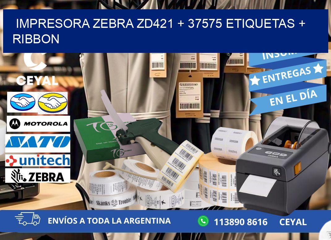 impresora zebra zd421 + 37575 etiquetas + ribbon