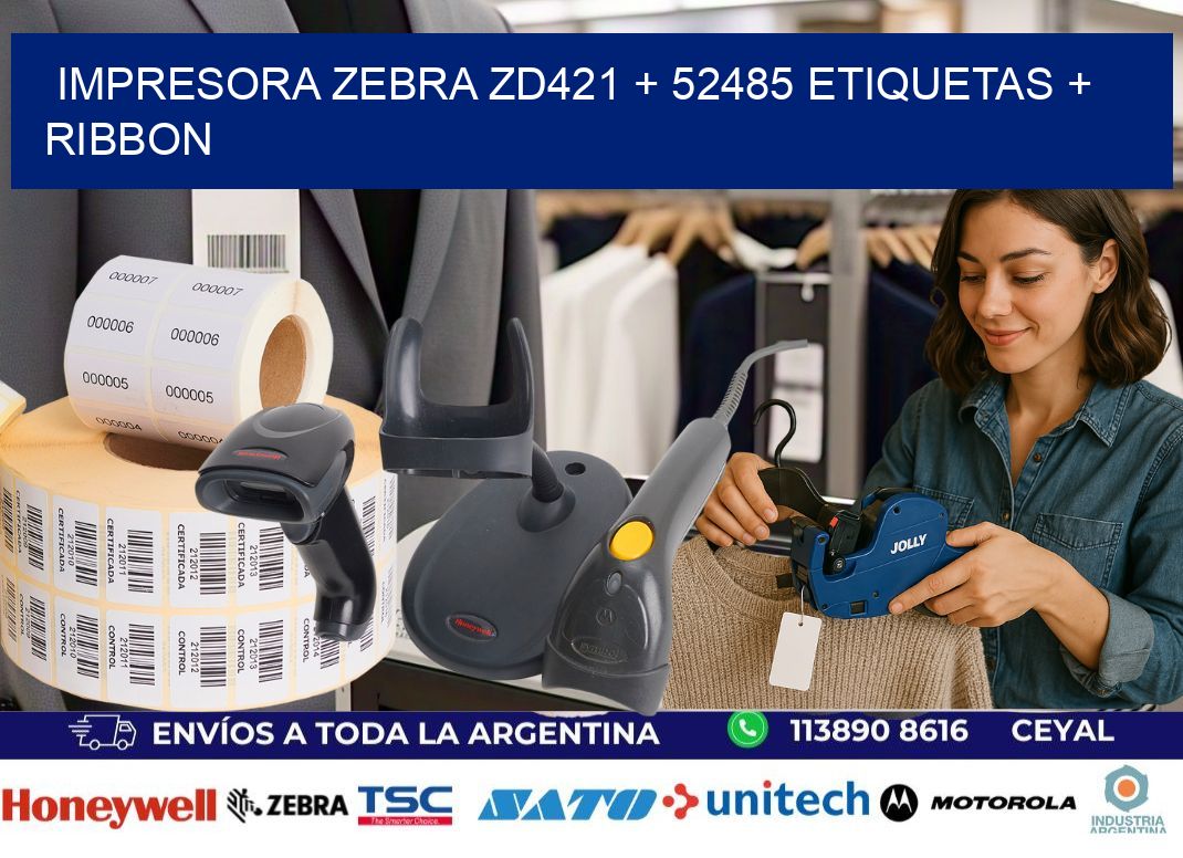 impresora zebra zd421 + 52485 etiquetas + ribbon