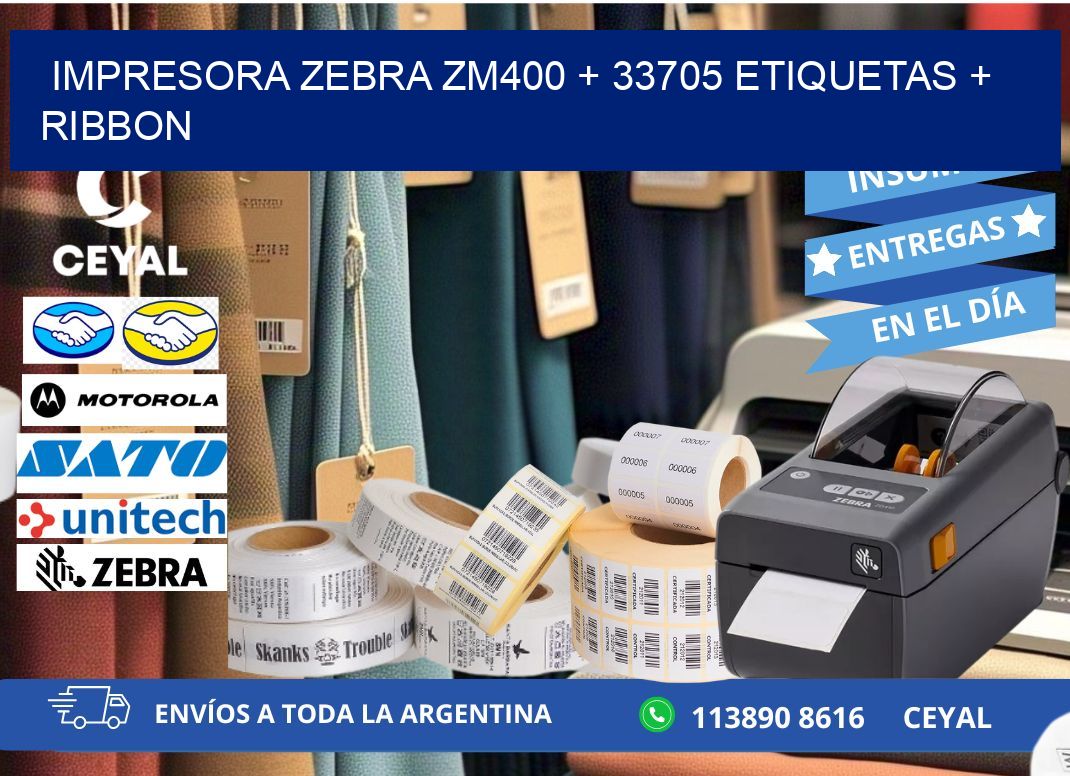 impresora zebra zm400 + 33705 etiquetas + ribbon