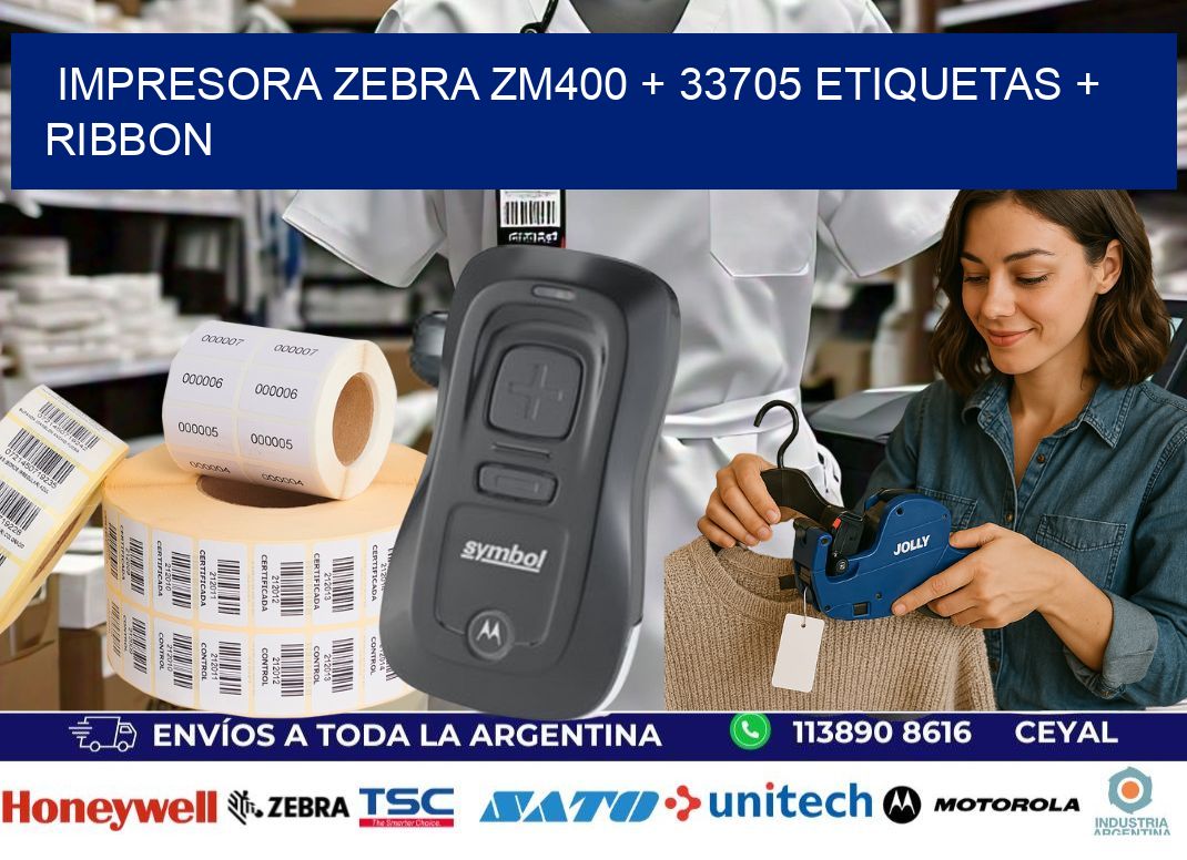 impresora zebra zm400 + 33705 etiquetas + ribbon