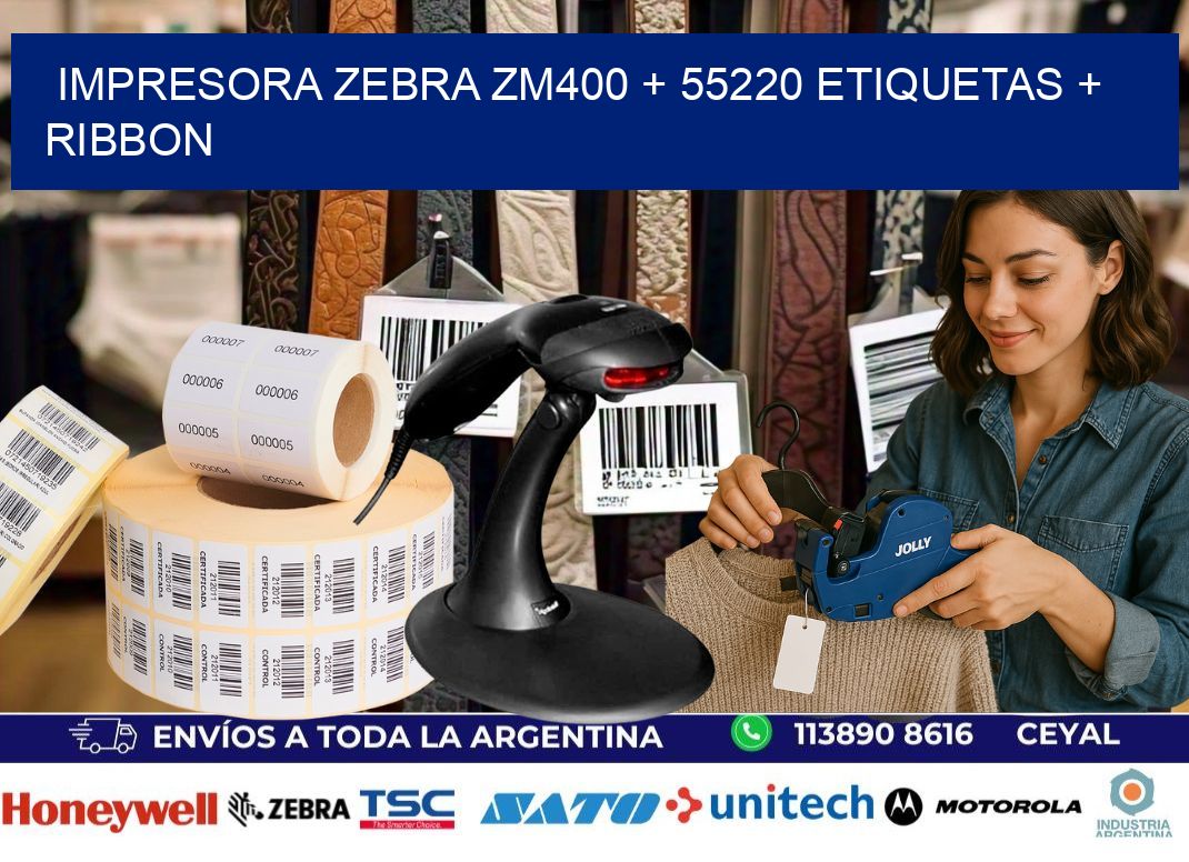 impresora zebra zm400 + 55220 etiquetas + ribbon