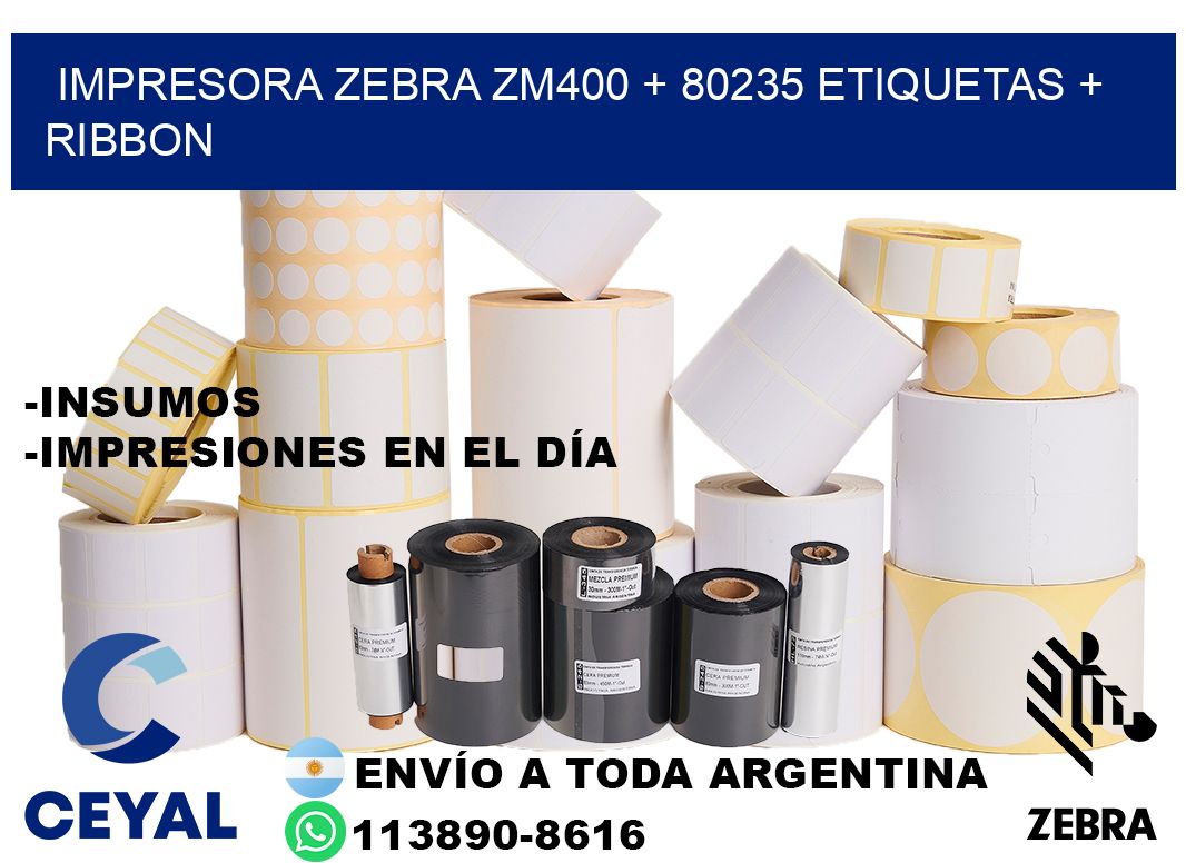 impresora zebra zm400 + 80235 etiquetas + ribbon