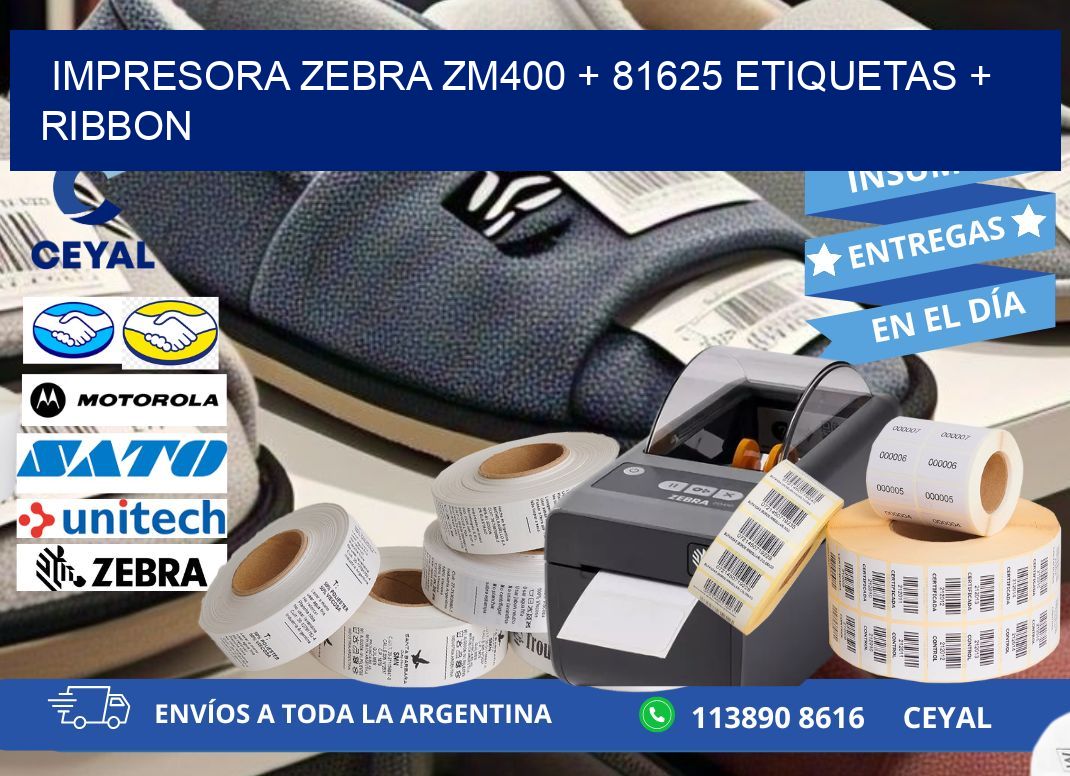 impresora zebra zm400 + 81625 etiquetas + ribbon