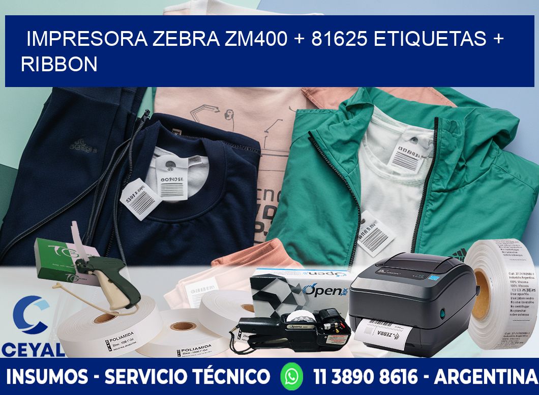 impresora zebra zm400 + 81625 etiquetas + ribbon
