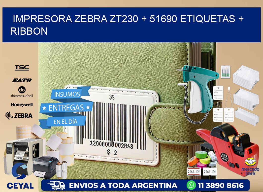 impresora zebra zt230 + 51690 etiquetas + ribbon
