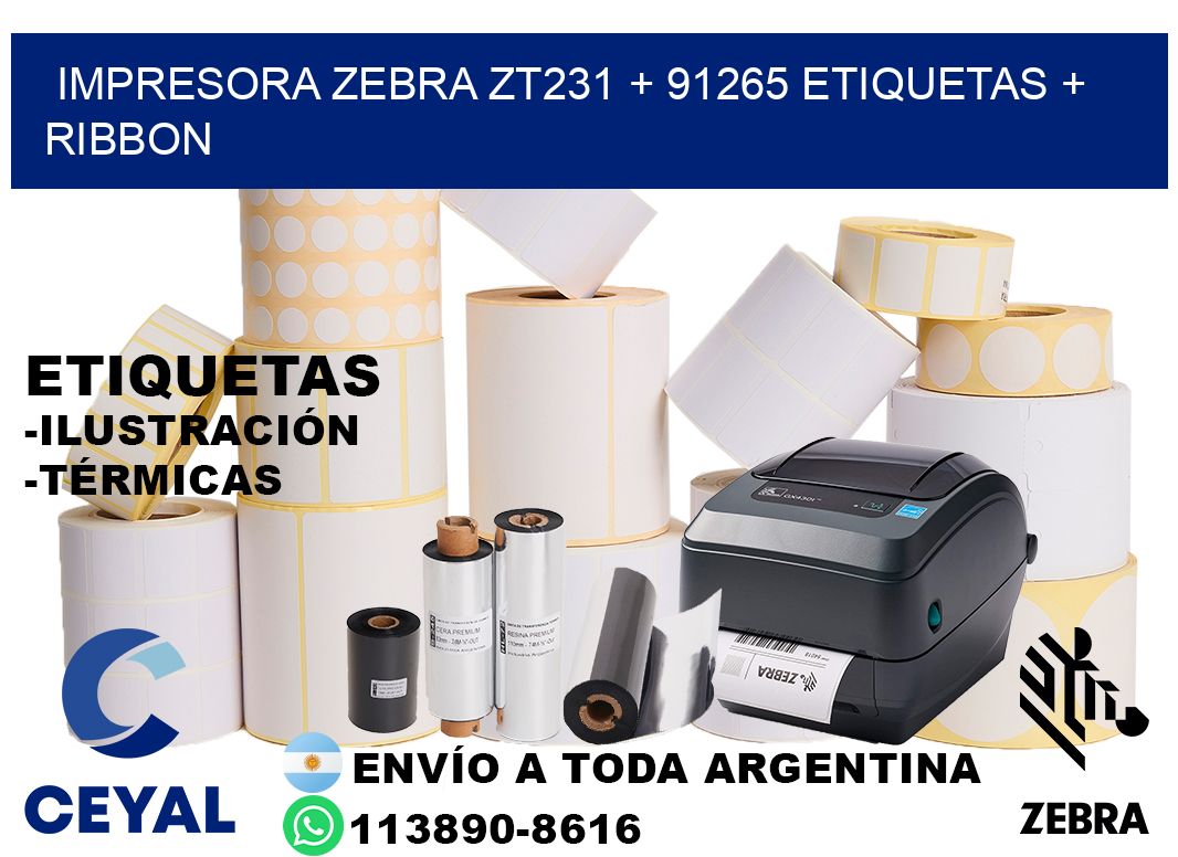 impresora zebra zt231 + 91265 etiquetas + ribbon