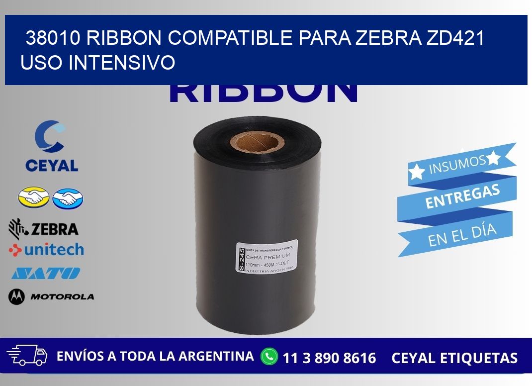 38010 ribbon compatible para zebra zd421 uso intensivo