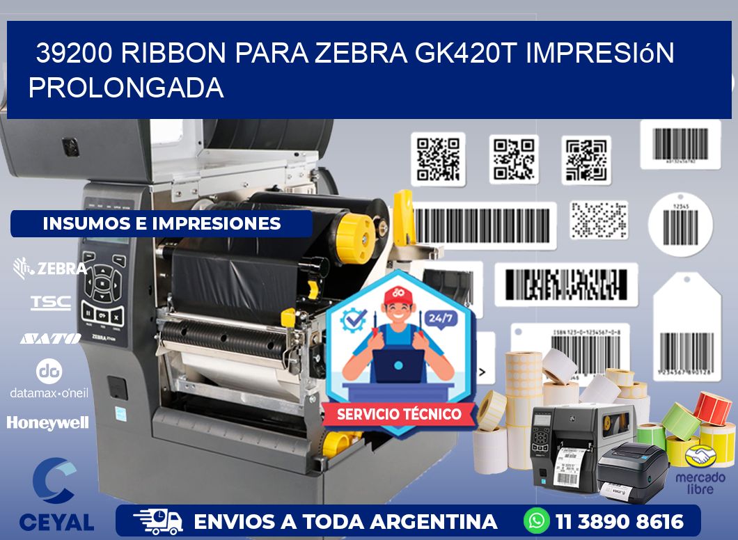 39200 ribbon para zebra gk420t impresión prolongada