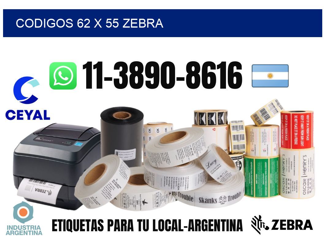 codigos 62 x 55 zebra