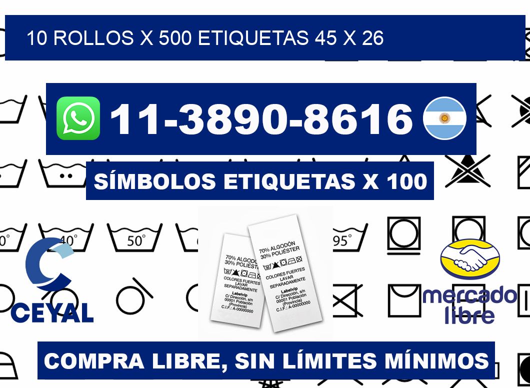 10 rollos x 500 etiquetas 45 x 26