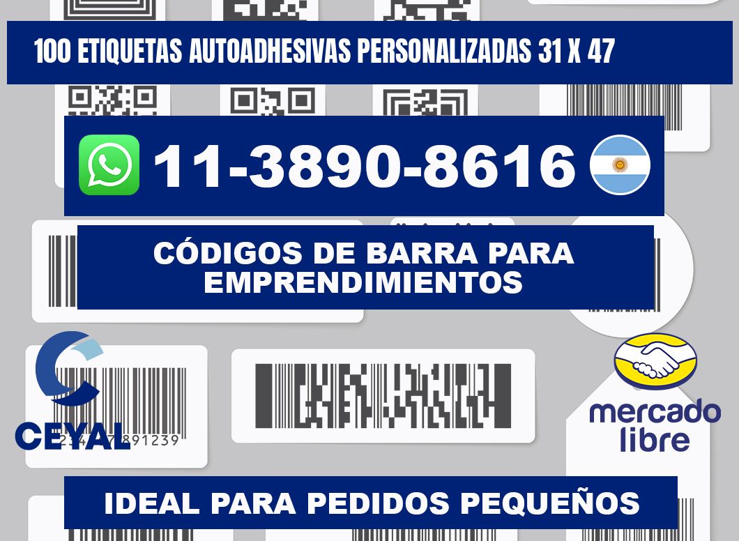 100 Etiquetas autoadhesivas personalizadas 31 x 47