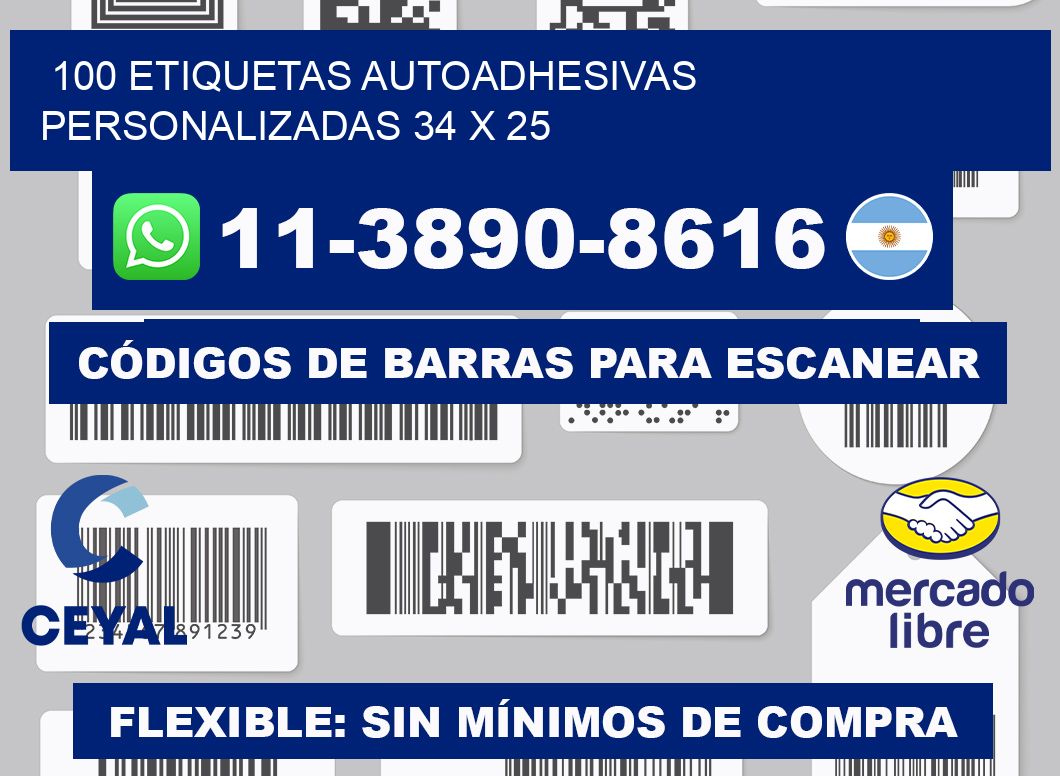 100 Etiquetas autoadhesivas personalizadas 34 x 25