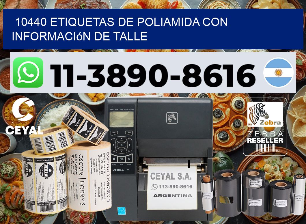 10440 Etiquetas de poliamida con información de talle