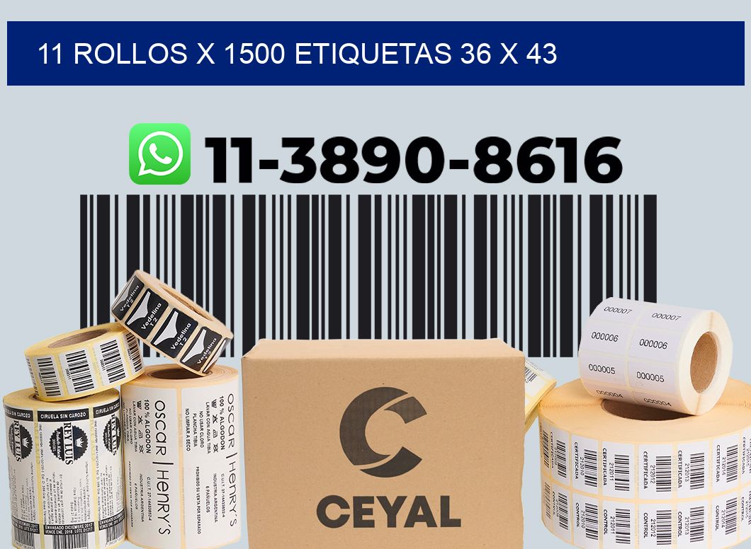 11 rollos x 1500 etiquetas 36 x 43