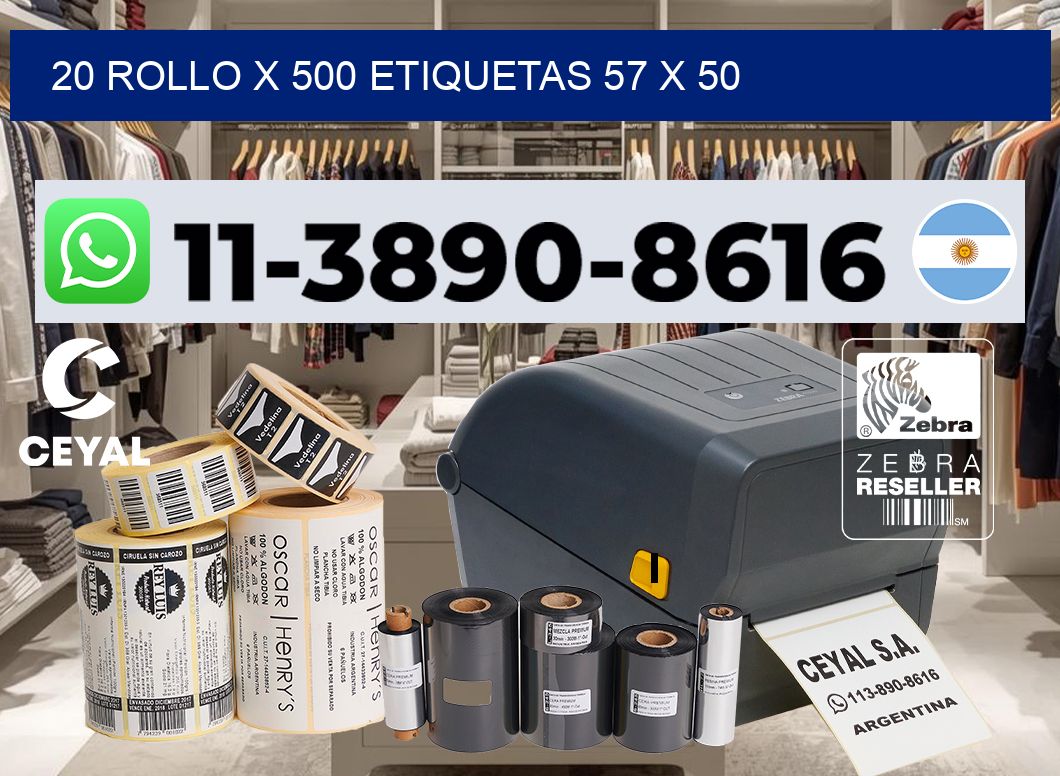 20 rollo x 500 etiquetas 57 x 50